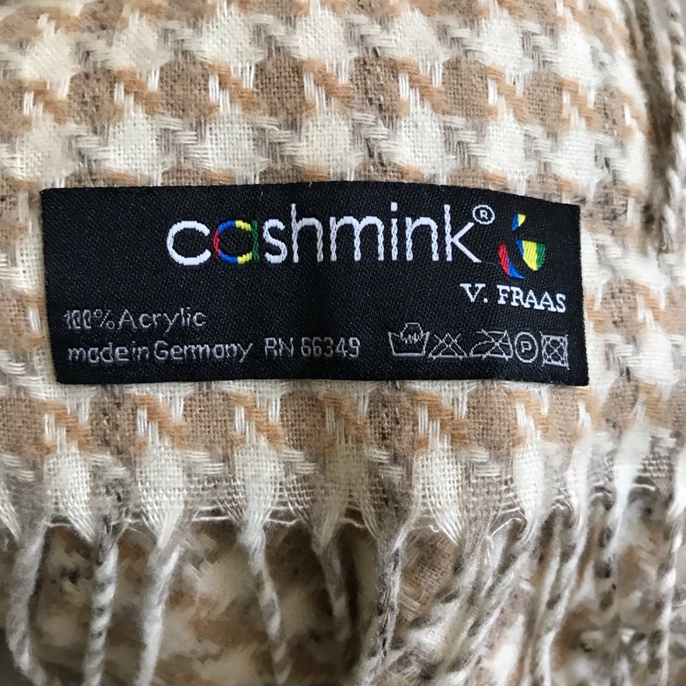 V FRASS CASHMINK Twill Herringbone Pattern Woven Fringe Trim Houndstooth Scarf - Picture 4 of 4
